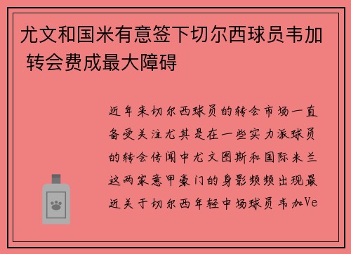 尤文和国米有意签下切尔西球员韦加 转会费成最大障碍